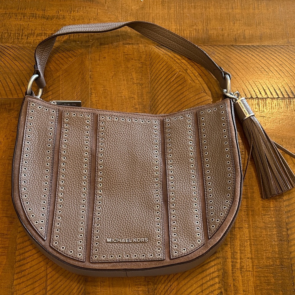Michael Kors Grey/Brown Grommet Hobo Bag with Tassel